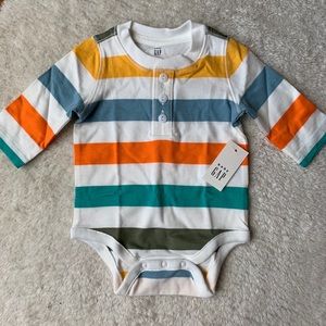 Long sleeve striped Henley bodysuit for baby boy